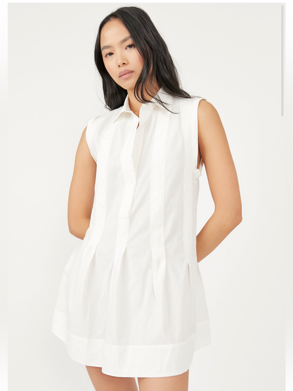Free People Women’s S Naomi Mini Dress Pleated 100% Cotton Summer Ivory